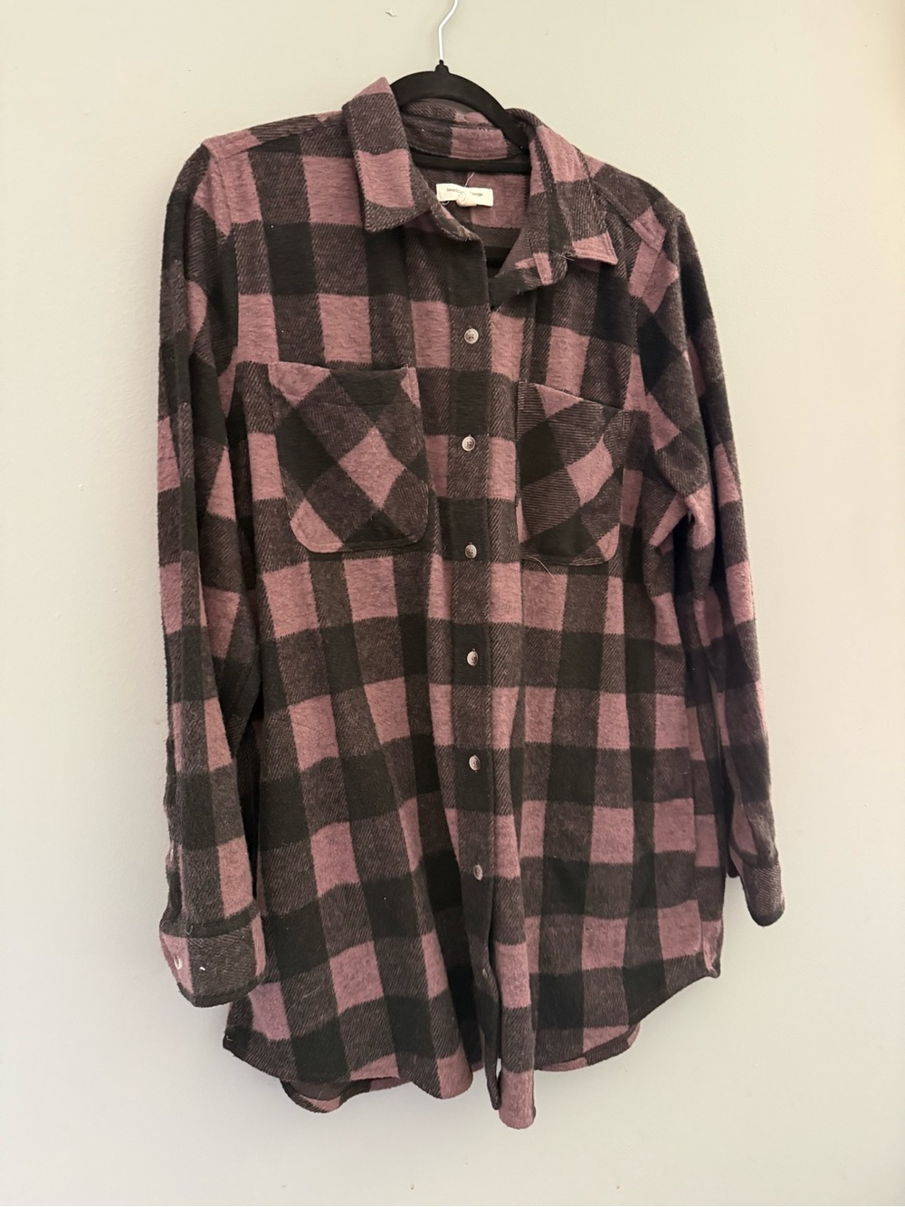 beachlunchlounge Pink and Black Plaid Snap-Front Shirt Jacket